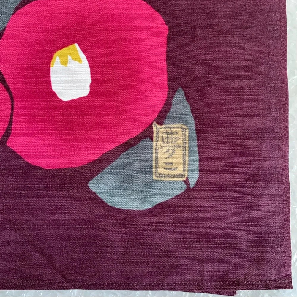 Musubi Japanese Furoshiki 36” Takehisa Yumeji Camellia Purple Cotton Cloth Japan